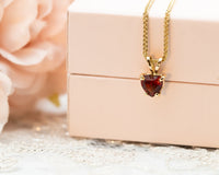 Garnet Heart Charm Pendant Necklace, Fabruary Birthstone