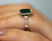 Green Emerald Diamond Ring, May Birthstone Ring
