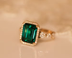 Green Emerald Diamond Ring, May Birthstone Ring