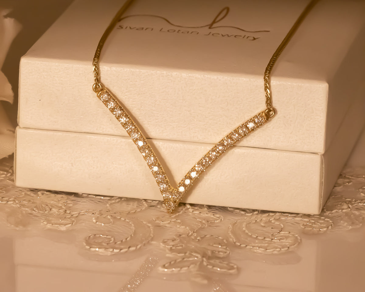 Diamond Pendant Necklace, Gold V Necklace