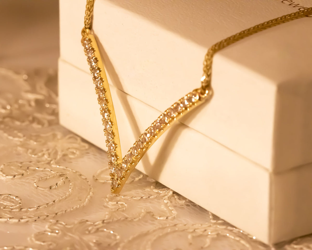 Diamond Pendant Necklace, Gold V Necklace