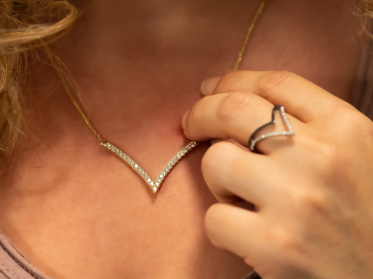 Diamond Pendant Necklace, Gold V Necklace