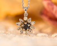 Black Diamond Flower Charm, Flower Pendant Necklace