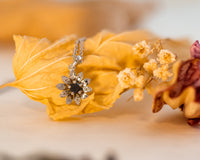 Black Diamond Flower Charm, Flower Pendant Necklace