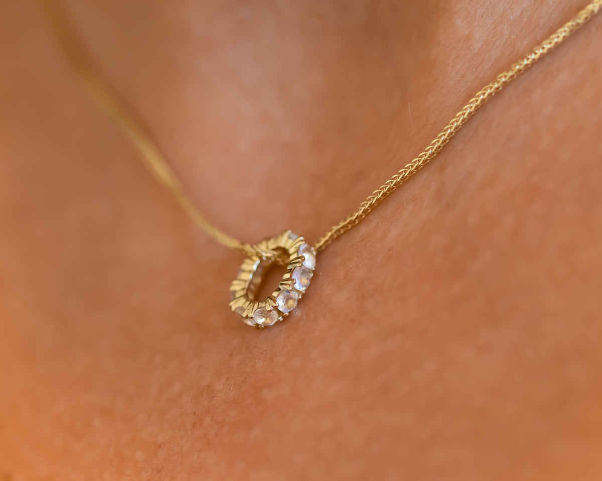 Moonstone Charm Necklace, 14K Gold Moonstone Pendant