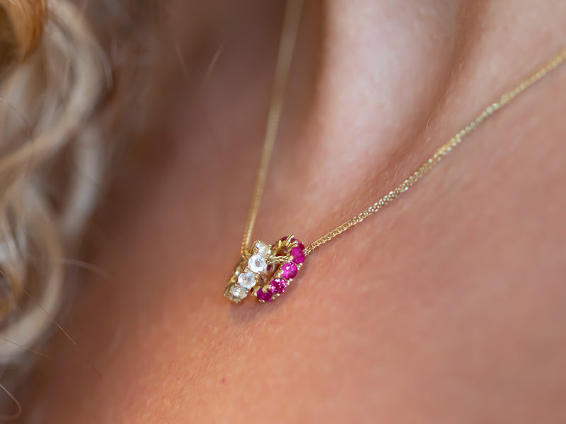 Ruby Charm Necklace, 14K Gold Ruby Pendant