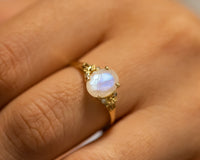 Moonstone And Diamonds Ring, Vintage Engagement Ring, 2 CT Oval Engagement Ring,
