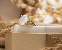 Moonstone And Diamonds Ring, Vintage Engagement Ring, 2 CT Oval Engagement Ring,