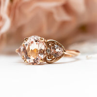 Morganite Engagement Ring in Rose Gold, Oval Engagement Ring, Morganite and Diamonds Ring