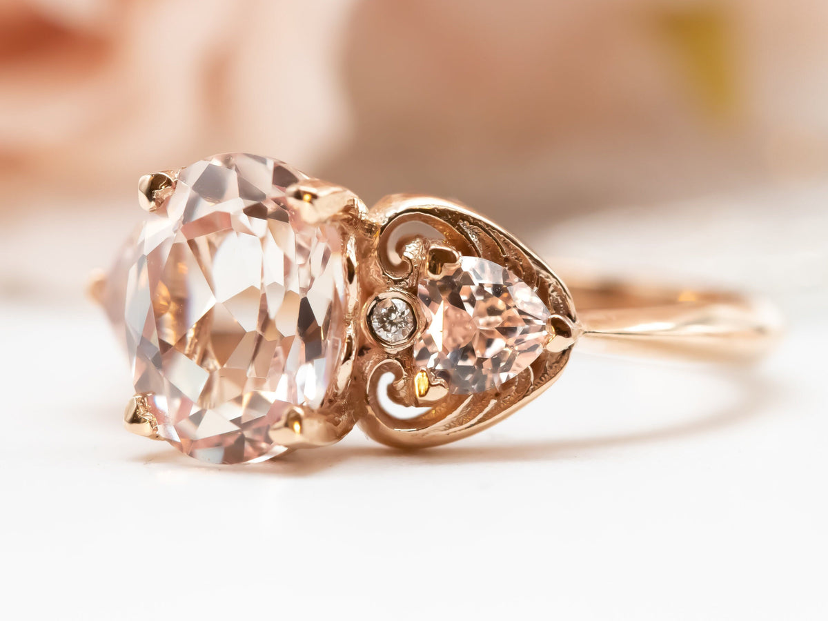 Morganite Engagement Ring in Rose Gold, Oval Engagement Ring, Morganite and Diamonds Ring
