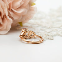 14k gold ring with pink morganite and diamond accents in a heart design. Morganite Engagement Ring in Rose Gold, Oval Engagement Ring, Morganite and Diamonds Ring