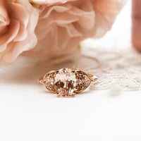 14k gold ring with pink morganite and diamond accents in a heart design. Morganite Engagement Ring in Rose Gold, Oval Engagement Ring, Morganite and Diamonds Ring