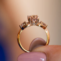 14k gold ring with pink morganite and diamond accents in a heart design. Morganite Engagement Ring in Rose Gold, Oval Engagement Ring, Morganite and Diamonds Ring