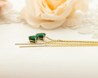 Emerald Earrings, 14K Gold Emerald Long Chain Earrings, Dangle Heart Emerald Earrings, May Birthstone