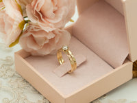 Engagement Ring Set, Diamond Ring Set, Gold Engagement Ring, Solitaire Diamond Ring, Floral Gold Ring, Yellow Gold Wedding Band, 14k Gold