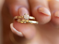 Engagement Ring Set, Diamond Ring Set, Gold Engagement Ring, Solitaire Diamond Ring, Floral Gold Ring, Yellow Gold Wedding Band, 14k Gold