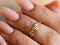 Engagement Ring Set, Diamond Ring Set, Gold Engagement Ring, Solitaire Diamond Ring, Floral Gold Ring, Yellow Gold Wedding Band, 14k Gold
