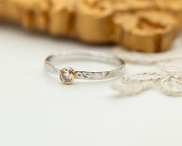 Small Diamond Ring, Bezel Diamond Ring, Floral Engagement Ring, Two Tone Diamond Ring, Floral Gold Ring