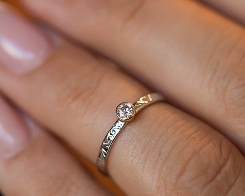 Small Diamond Ring, Bezel Diamond Ring, Floral Engagement Ring, Two Tone Diamond Ring, Floral Gold Ring