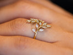 Leaf Diamond Ring, Diamond Open Ring, Leaf Ring with Diamonds, Diamond Leaf Engagement Ring