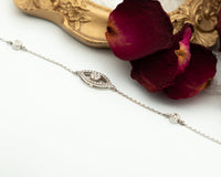 Diamond Evil Eye Bracelet, Evil Eye Chain Charm Bracelet, Evil Eye 14k Gold Diamond Bracelet