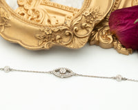 Diamond Evil Eye Bracelet, Evil Eye Chain Charm Bracelet, Evil Eye 14k Gold Diamond Bracelet
