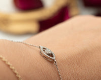 Diamond Evil Eye Bracelet, Evil Eye Chain Charm Bracelet, Evil Eye 14k Gold Diamond Bracelet