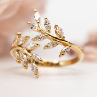 Leaf Diamond Ring, Diamond Open Ring, Leaf Ring with Diamonds, Diamond Leaf Engagement Ring