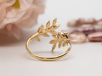 Leaf Diamond Ring, Diamond Open Ring, Leaf Ring with Diamonds, Diamond Leaf Engagement Ring