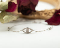 Diamond Evil Eye Bracelet, Evil Eye Chain Charm Bracelet, Evil Eye 14k Gold Diamond Bracelet