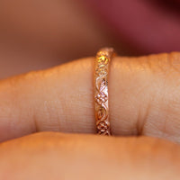 Rose gold wedding band, thin gold ring, lace wedding band, floral gold wedding band in 14k gold