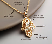 Hamsa Necklace, 14K Gold Hamsa Pendant, Lucky Charm Necklace, Evil Eye Necklace, Hand Protection Necklace, Hamsa Israel, Israeli Jewelry