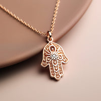 Hamsa Necklace, 14K Gold Hamsa Pendant, Lucky Charm Necklace, Evil Eye Necklace, Hand Protection Necklace, Hamsa Israel, Israeli Jewelry
