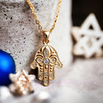 Hamsa Necklace, 14K Gold Hamsa Pendant, Floral Hamsa Necklace, Evil Eye Necklace, Hand Protection Necklace, Hamsa Israel, Israeli Jewelry