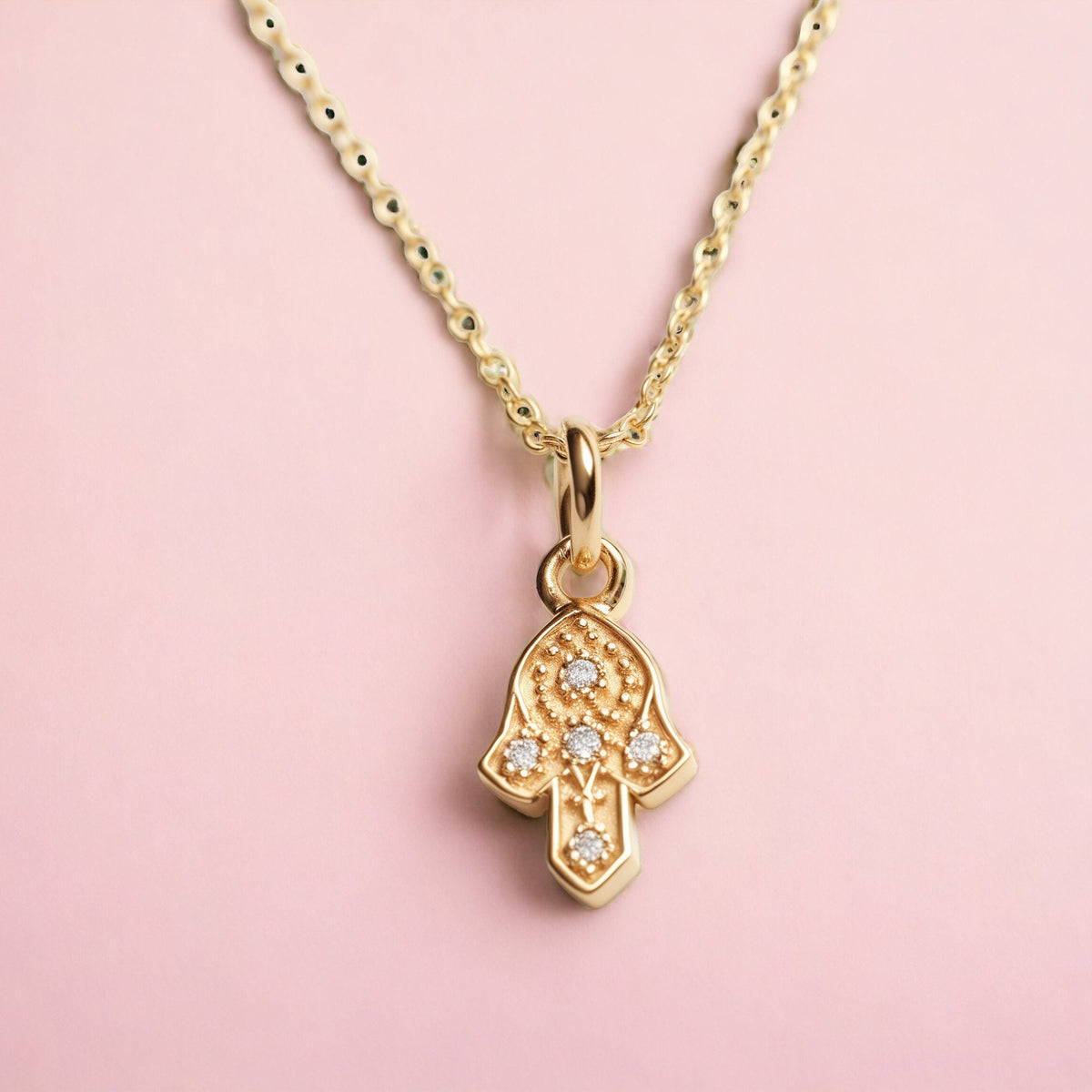 Hamsa Necklace, 14K Gold and Diamonds Hamsa Pendant, Lucky Charm Necklace, Hand Protection Necklace, Hamsa Israel, Israeli Jewelry