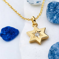 Star of David Diamond Necklace, 14 K Gold Star of David Diamond Pendant, Jeweish Star Of David for Women, Magen David Diamond Gold Charm