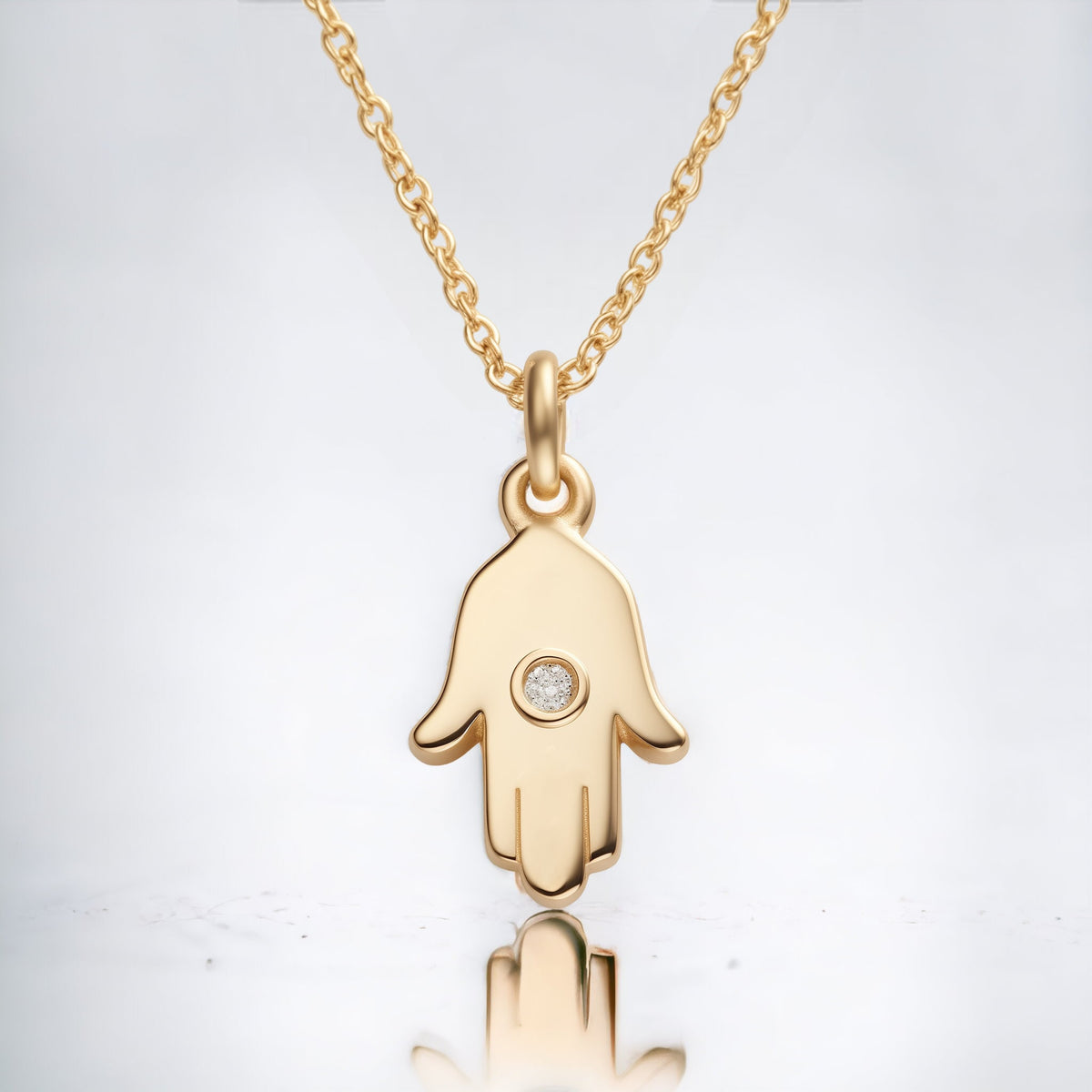 Hamsa Necklace, 14K Gold Hamsa Pendant with Diamond, Lucky Charm Necklace, Hand Protection Necklace, Hamsa Israel, Israeli Jewelry