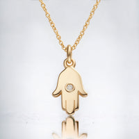Hamsa Necklace, 14K Gold Hamsa Pendant with Diamond, Lucky Charm Necklace, Hand Protection Necklace, Hamsa Israel, Israeli Jewelry