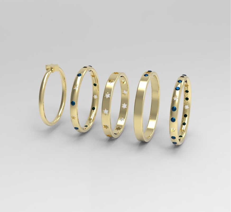 Magen David Ring, 14K Gold ring with Blue sapphire gemstones, Star of David Ring in Gold