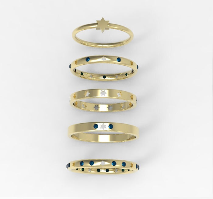 Magen David Ring, 14K Gold ring with Blue sapphire gemstones, Star of David Ring in Gold