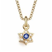 Magen David Pendant Necklace, 14K Diamond Gold Necklace, Blue Sapphire and Diamonds, Jeweish Star Of David, Magen David Jewelry