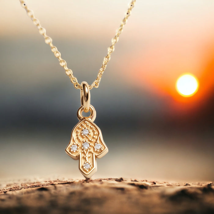 Hamsa Necklace, 14K Gold and Diamonds Hamsa Pendant, Lucky Charm Necklace, Hand Protection Necklace, Hamsa Israel, Israeli Jewelry