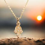 Hamsa Necklace, 14K Gold and Diamonds Hamsa Pendant, Lucky Charm Necklace, Hand Protection Necklace, Hamsa Israel, Israeli Jewelry