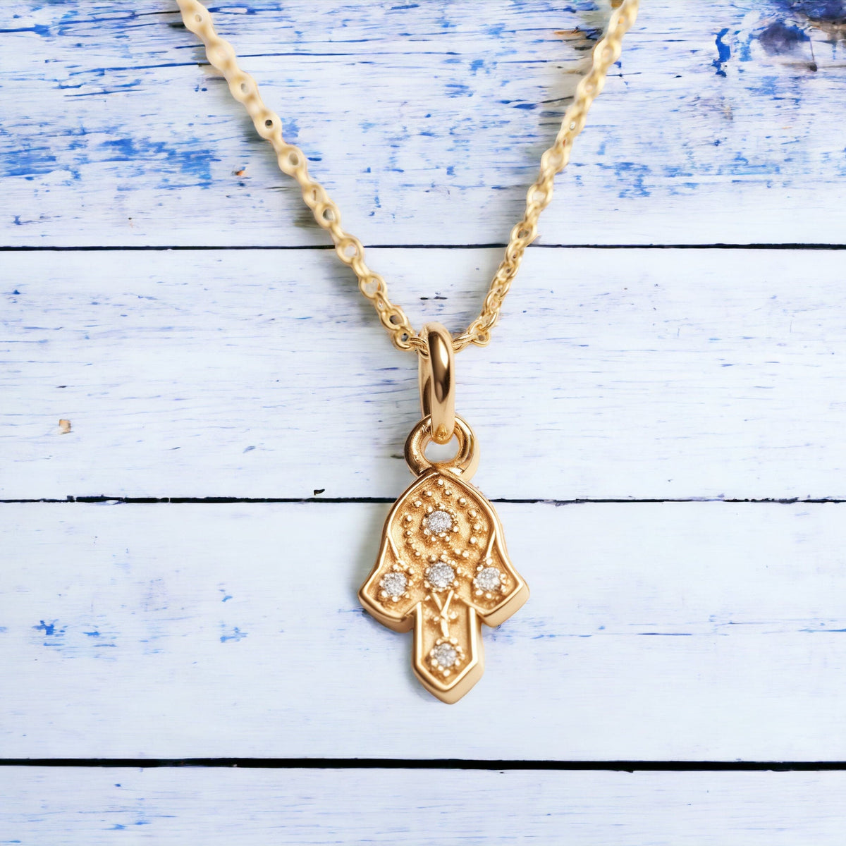 Hamsa Necklace, 14K Gold and Diamonds Hamsa Pendant, Lucky Charm Necklace, Hand Protection Necklace, Hamsa Israel, Israeli Jewelry