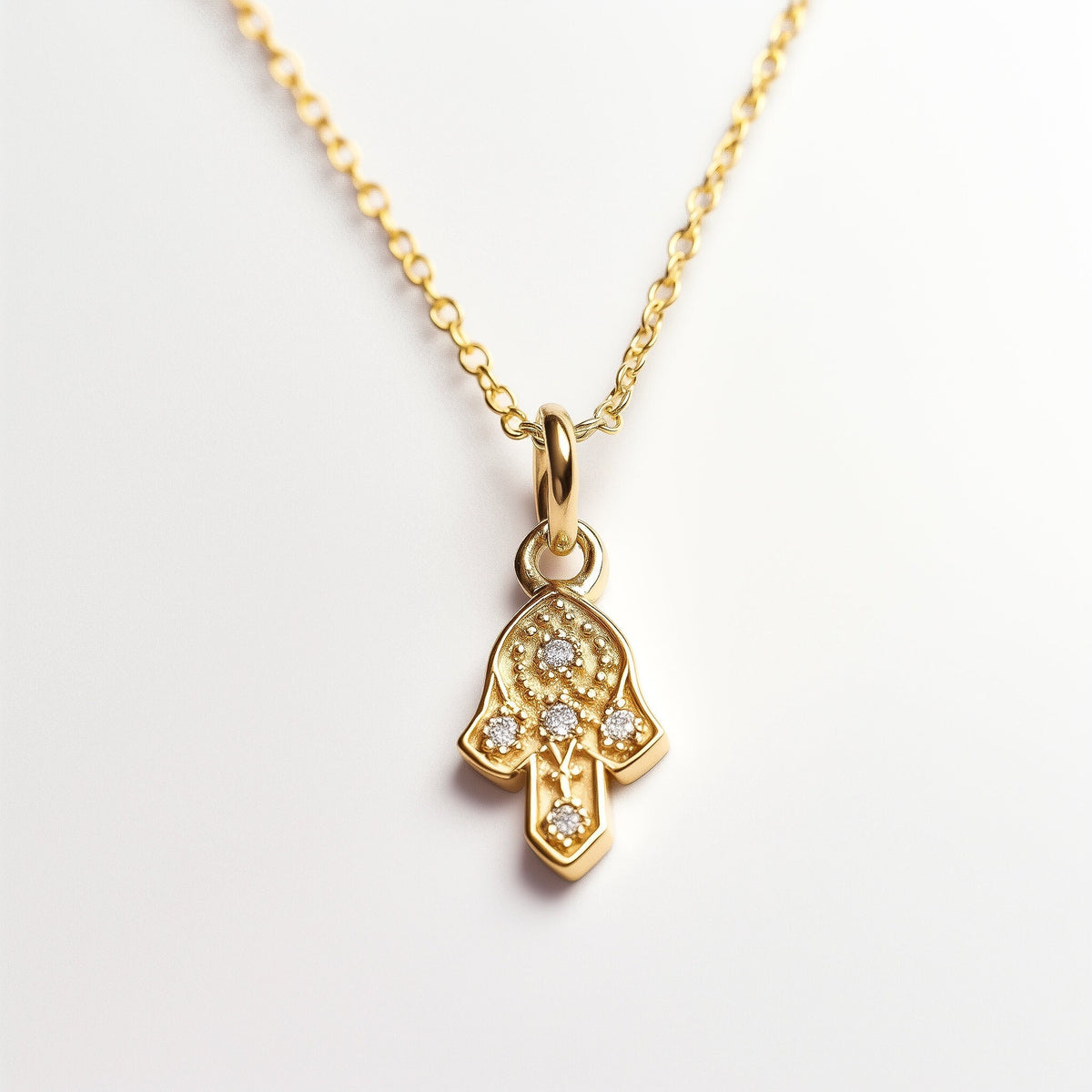 Hamsa Necklace, 14K Gold and Diamonds Hamsa Pendant, Lucky Charm Necklace, Hand Protection Necklace, Hamsa Israel, Israeli Jewelry
