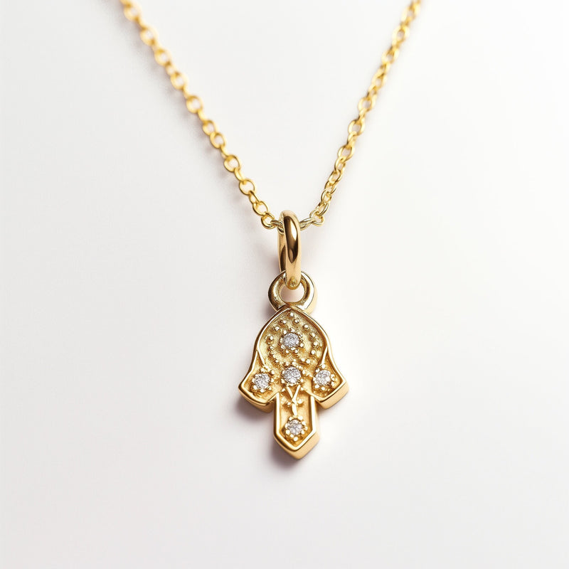 Hamsa Necklace, 14K Gold and Diamonds Hamsa Pendant, Lucky Charm Necklace, Hand Protection Necklace, Hamsa Israel, Israeli Jewelry