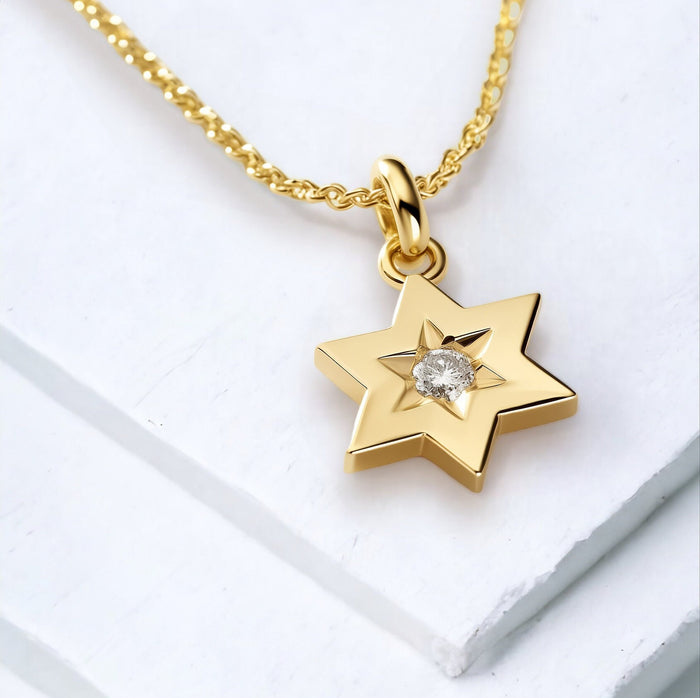 Star of David Diamond Necklace, 14 K Gold Star of David Diamond Pendant, Jeweish Star Of David for Women, Magen David Diamond Gold Charm