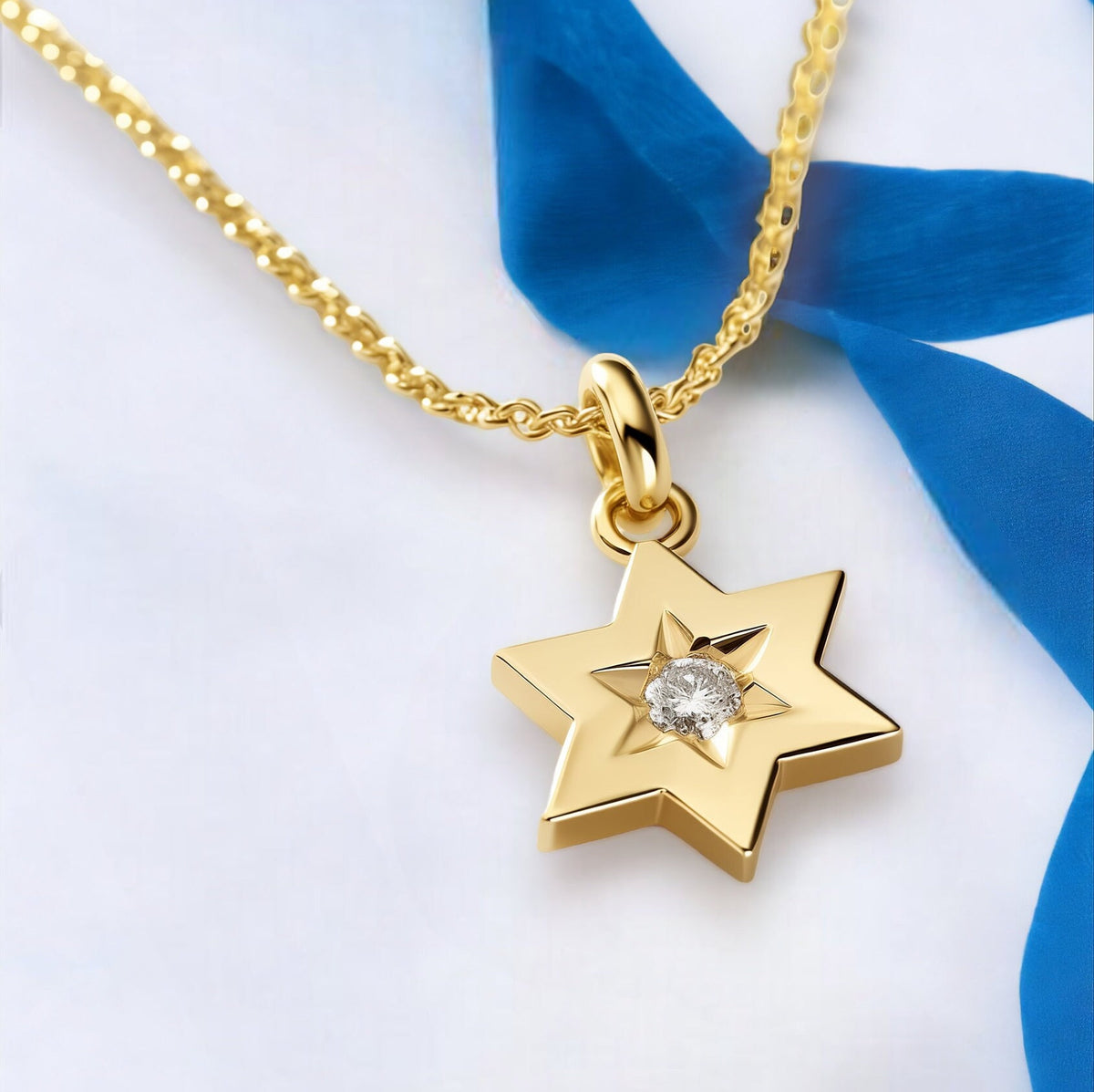 Star of David Diamond Necklace, 14 K Gold Star of David Diamond Pendant, Jeweish Star Of David for Women, Magen David Diamond Gold Charm