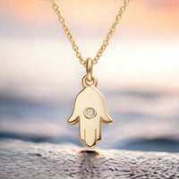 Hamsa Necklace, 14K Gold Hamsa Pendant with Diamond, Lucky Charm Necklace, Hand Protection Necklace, Hamsa Israel, Israeli Jewelry