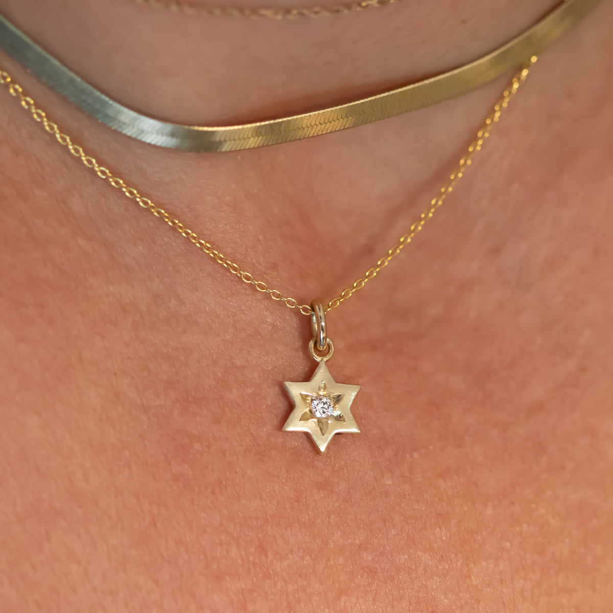Star of David Diamond Necklace, 14 K White Gold Star of David Diamond Pendant, Jewish Star Of David for Women, Magen David Diamond Charm